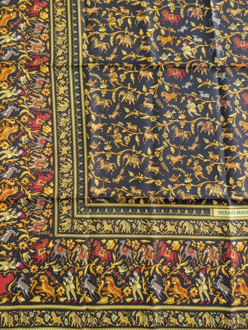 Vintage Hermès Chasse en Inde Carré 90 Silk Scarf Michel Duchêne Brown Gold - Picture 5 of 10